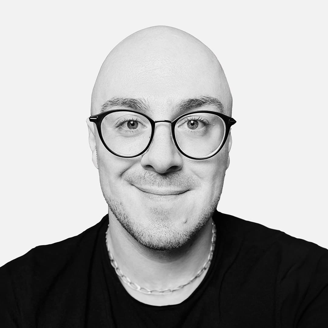 alex, black and white headshot